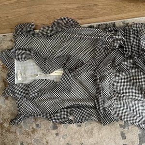 Black and White Check Ruffle and Tie Front Blouse